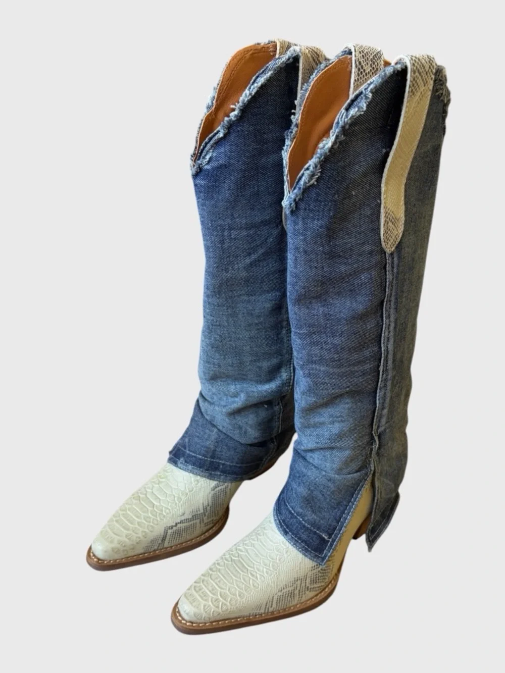 NWB Dingo Shabby Women's Leather Boots Size 7.5 Denim Shaft Boho Western Cowgirl - Picture 5 of 16